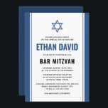 Elegant blue bar mitzvah invitations<br><div class="desc">Modern,  blue and white bar mitzvah invitations with elegant Star of David. You can change the font,  border and background colors with the design tool. For more products,  custom requests,  sales,  news and more,  please follow us on Facebook: @chaistationery</div>