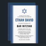Elegant blue bar mitzvah invitations<br><div class="desc">Modern,  blue and white bar mitzvah invitations with elegant Star of David. You can change the font,  border and background colors with the design tool. For more products,  custom requests,  sales,  news and more,  please follow us on Facebook: @chaistationery</div>