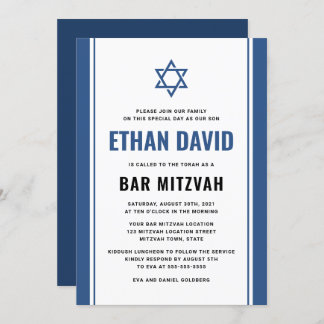 Elegant blue bar mitzvah invitations
