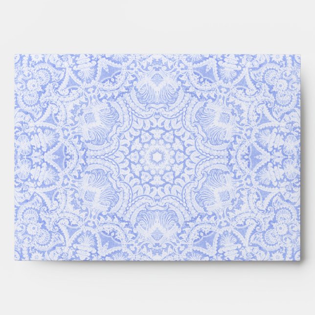 Elegant Blue Baroque Lace Envelope (Front)