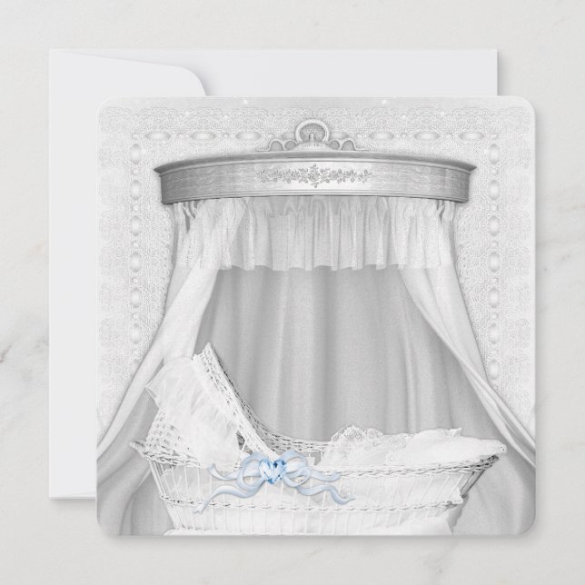 Elegant Blue Bassinet Baby Boy Shower Invitations (Front)