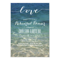 Elegant Blue Beach Script Love Rehearsal Dinner Card