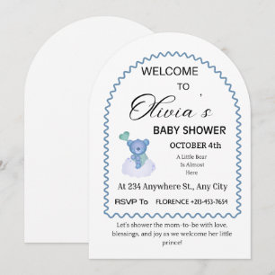Elegant Blue Bear Arch Baby Shower Invitation Wh