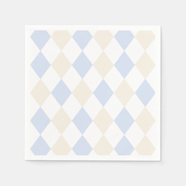 Elegant Blue Beige Simple Classic Diamond Pattern Napkins (Front)
