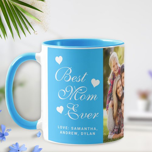 Elegant Blue Best Mom Ever Photo Mug