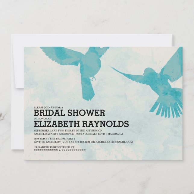 Elegant Blue Bird Bridal Shower Invitations (Front)