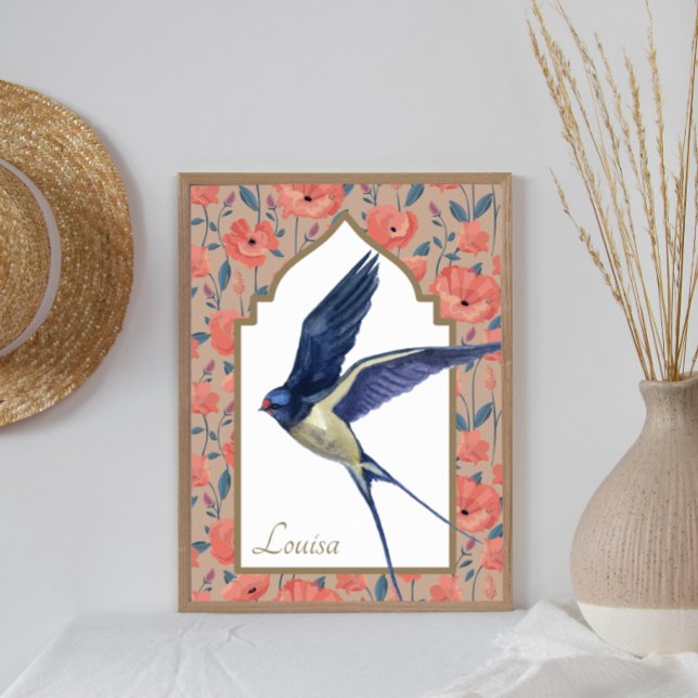 Elegant Blue Bird Poppies Custom Wall Art (Creator Uploaded)