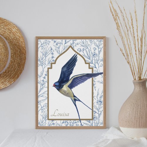 Elegant Blue Bird Woodland Sparrow Custom Wall Art