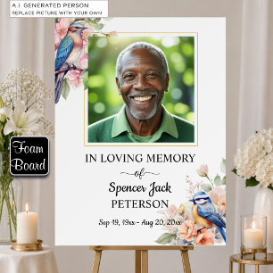 Elegant Blue Birds Floral Photo Funeral Foam Board