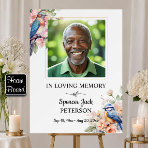 Elegant Blue Birds Floral Photo Funeral Foam Board