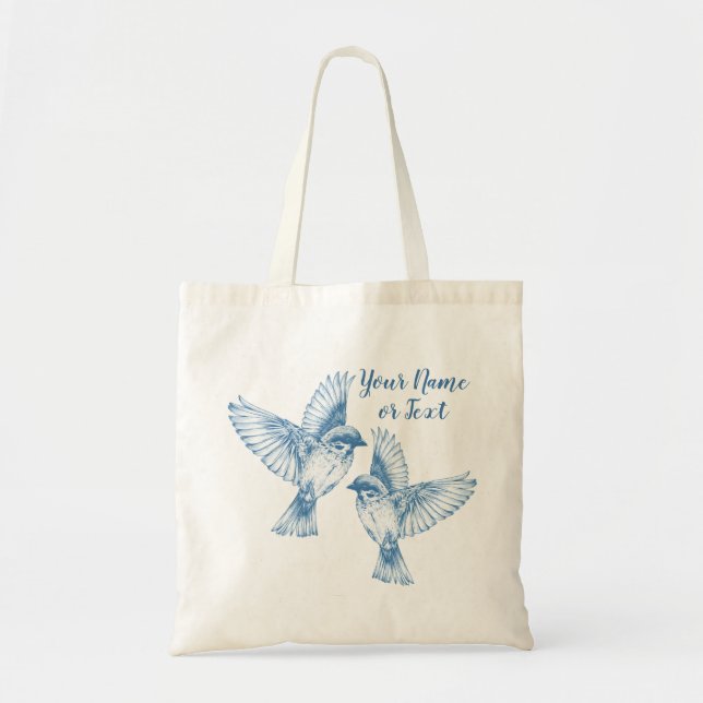 Elegant Blue Birds Name Vintage Tote Bag (Front)