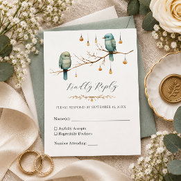 Elegant Blue Birds Woodland Botanical Wedding RSVP Card