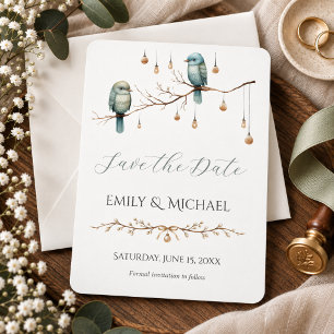 Elegant Blue Birds Woodland Botanical Wedding Save The Date