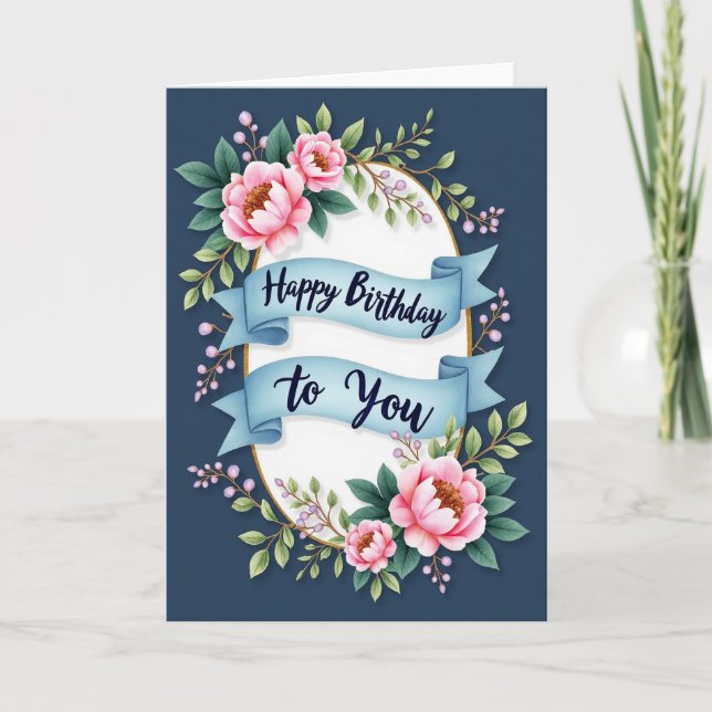 Elegant Blue Birthday Card (Front)