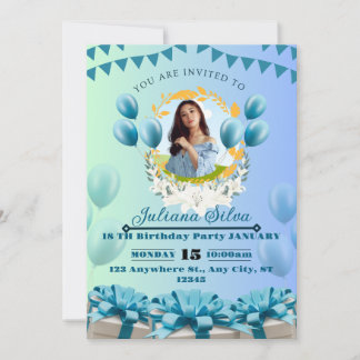 Elegant Blue Birthday Invitation – Customizable & 