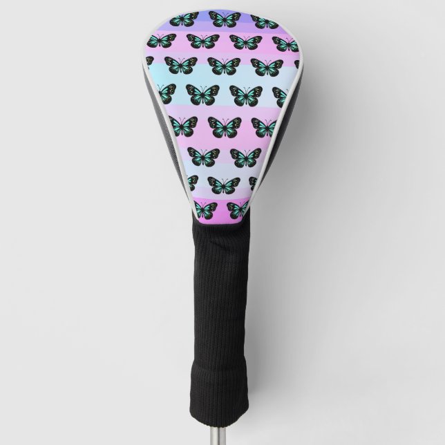 Elegant Blue & Black Butterfly Pattern Golf Head Cover (Front)