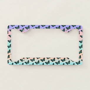 Elegant Blue & Black Butterfly Pattern License Plate Frame