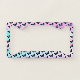 Elegant Blue & Black Butterfly Pattern License Plate Frame