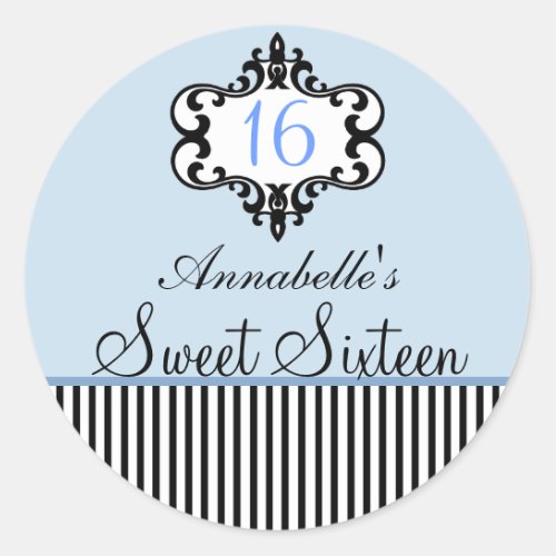 Elegant Blue  Black Chic Sweet 16 Sticker
