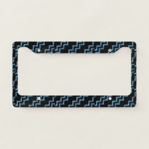 Elegant Blue Black Glitter Chevron Stripe Sparkle License Plate Frame