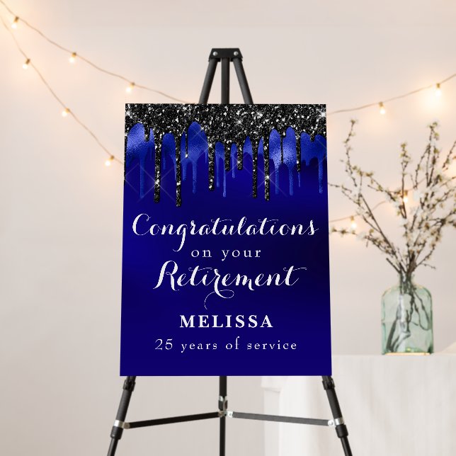 Elegant Blue Black Glitter Drips Congratulations Foam Board (In Situ (Stand))