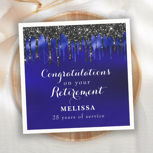 Elegant Blue Black Glitter Drips Congratulations Napkins (Creator Uploaded)