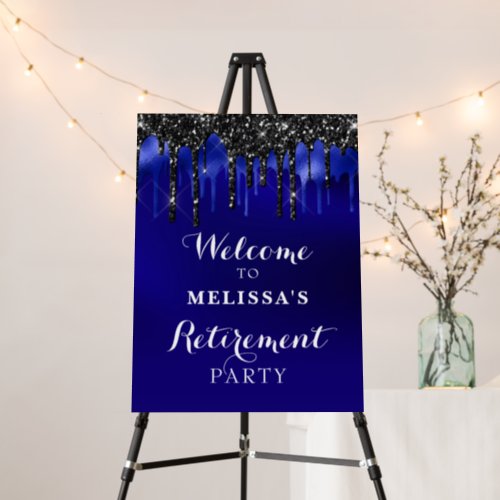 Elegant Blue Black Glitter Drips Retirement Party Foam Board