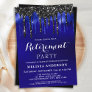 Elegant Blue Black Glitter Drips Retirement Party  Invitation