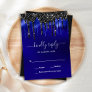 Elegant Blue Black Glitter Drips Wedding RSVP Note Card