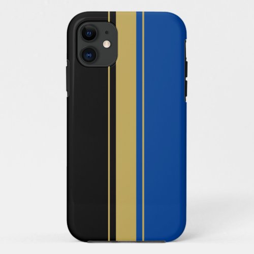 Elegant Blue Black Golden Brown Racing Stripes iPhone 11 Case