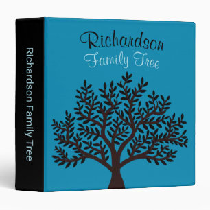 Elegant Blue Black Leaf Genealogy Family Tree 3 Ring Binder