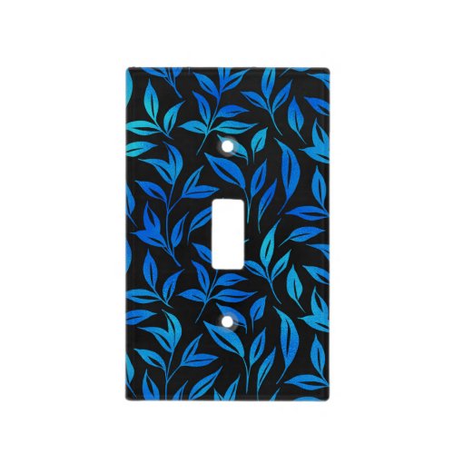 Elegant Blue Black Leaf Pattern Pretty Light Switch Cover