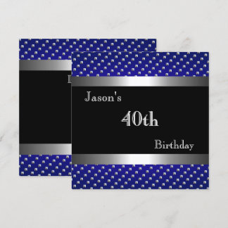 Elegant Blue Black Silver Studs 40th Birthday Mans Invitation