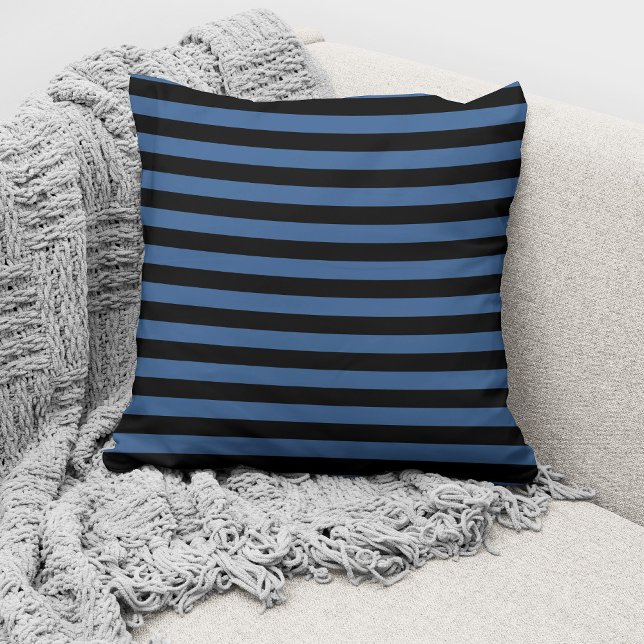 Elegant Blue Black Striped Pattern Throw Pillow (Creator Uploaded)