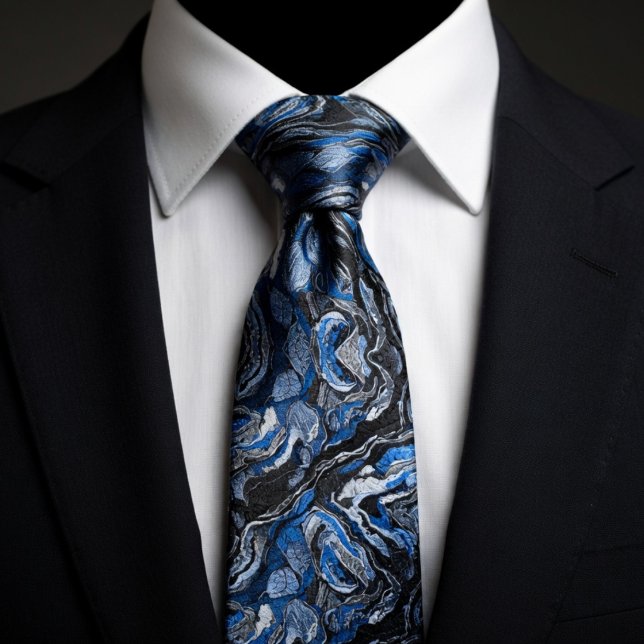 Elegant Blue & Black Swirl Marble Neck Tie (Creator Uploaded)