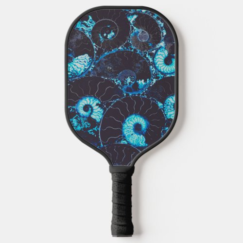 Elegant Blue black teal Nautilus shell pattern Pickleball Paddle