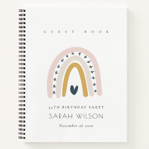 ELEGANT BLUE BLUSH RAINBOW HEART KIDS BIRTHDAY NOTEBOOK