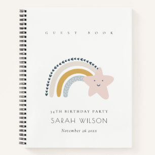 ELEGANT BLUE BLUSH RAINBOW STAR KIDS BIRTHDAY NOTEBOOK