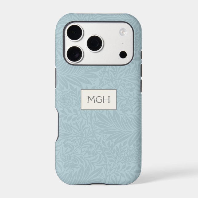 Elegant Blue Boho Botanical Pattern Monogram Case-Mate iPhone Case (Back)
