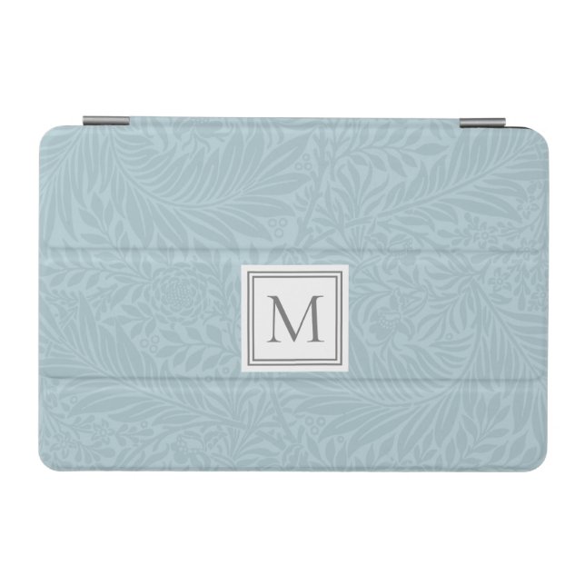 Elegant Blue Boho Botanical Pattern Monogram iPad Mini Cover (Horizontal)