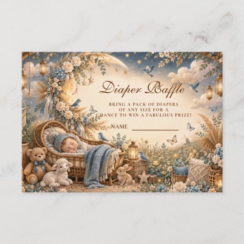 Elegant Blue Boho Diaper Raffle Enclosure Card