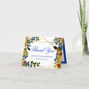 Elegant Blue Boho Floral Bachelorette Party Letterpress Thank You Card