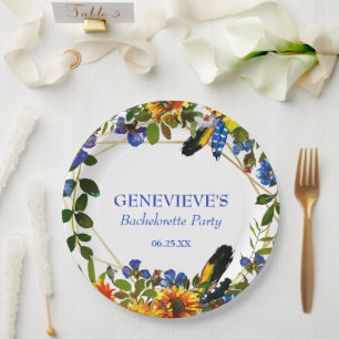 Elegant Blue Boho Floral Bachelorette Party Paper Plates