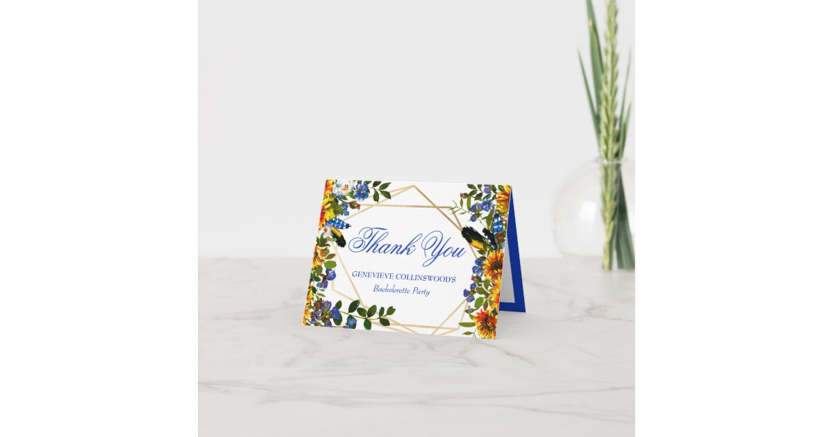 Elegant Blue Boho Floral Bachelorette Party Thank You Card | Zazzle