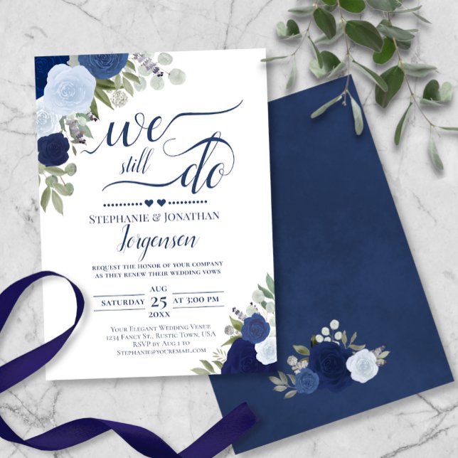 Elegant Blue Boho Roses We Still Do Vow Renewal Invitation (Creator Uploaded)