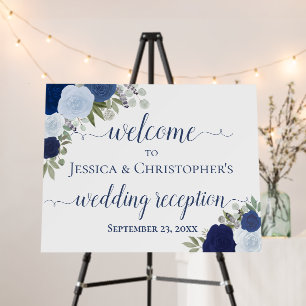 Elegant Blue Boho Roses Wedding Reception Welcome Foam Board