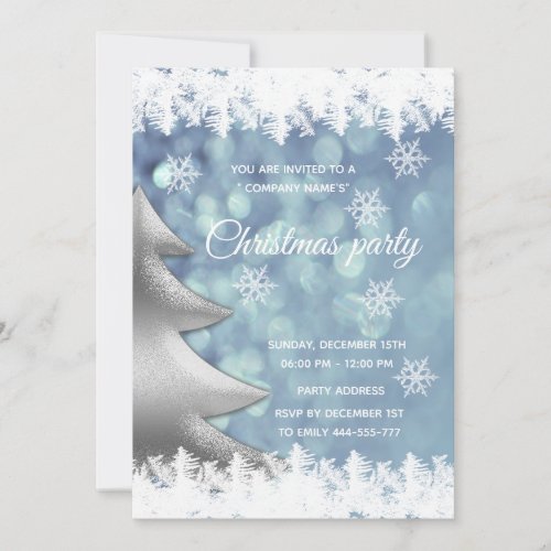 Elegant blue bokeh Christmas tree corporate party Invitation