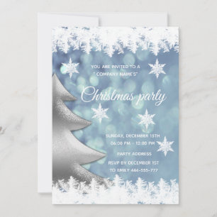 Elegant blue bokeh Christmas tree corporate party Invitation