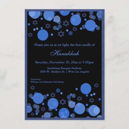Elegant Blue Bokeh Lights Hanukkah Celebration Invitation