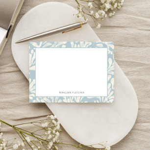 Elegant Blue Border Coastal Coral Ocean Botanicals Note Card